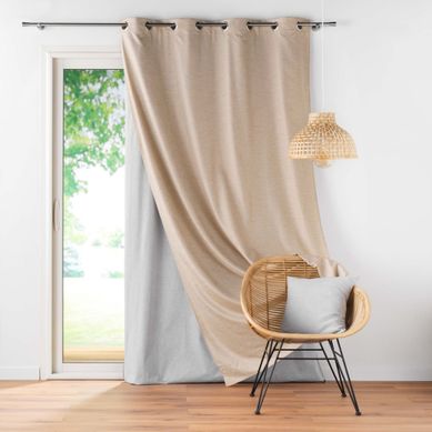 Rideau à Oeillets Coverline Avec Doublure Amovible Thermique Et Occultante Beige 140x260 Cm
