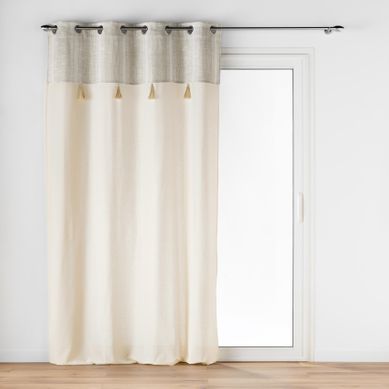 Rideau À Oeillets Polycoton Avec Top Tissé Et Pompons - 140x240 Cm - Naturel