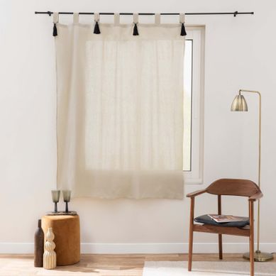 Rideau Tamisant Polycoton Avec Passants Et Pompons - 140x180 Cm - Beige