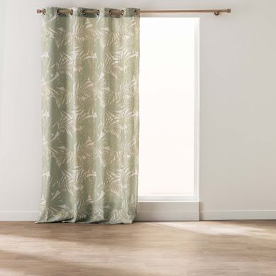 Rideau À Oeillets Polycoton Feuillages Métallisé - 140x240 Cm - Vert