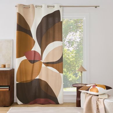 Rideau Tamisant À Oeillets En Polycoton Imprimé Géométrique - 140x260 Cm - Marron