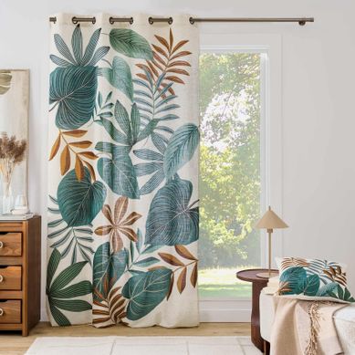 Rideau Tamisant À Oeillets En Poly-lin Imprimé À Motif Tropical - 140x260 Cm - Vert