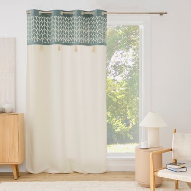 Rideau Tamisant À Oeillets En Polycoton Jacquard Avec Pompons - 140x240 Cm - Vert