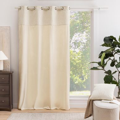 Rideau Tamisant À Oeillets En Velours Avec Bandeau Jacquard Zébré - 140x240 Cm - Naturel
