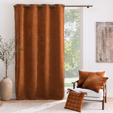 Rideau Tamisant À Oeillets En Velours Chenille - 140x260 Cm - Orange