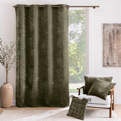 Rideau Tamisant À Oeillets En Velours Chenille - 140x260 Cm - Vert