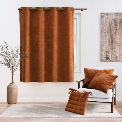 Rideau Tamisant À Oeillets En Velours Chenille - 140x180 Cm - Orange