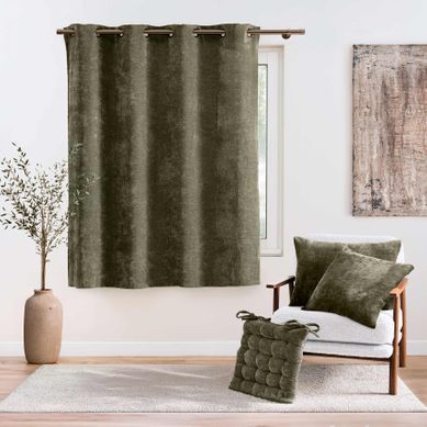 Rideau Tamisant À Oeillets En Velours Chenille - 140x180 Cm - Vert