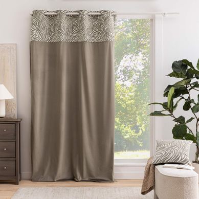 Rideau Tamisant À Oeillets En Velours Avec Bandeau Jacquard Zébré - 140x240 Cm - Taupe