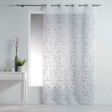 Rideau Voilage À Oeillets "petite Fleur" 140x240cm Blanc et Gris