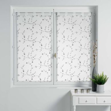 Paire De Voilages "petite Fleur" 60x160cm Blanc et Gris