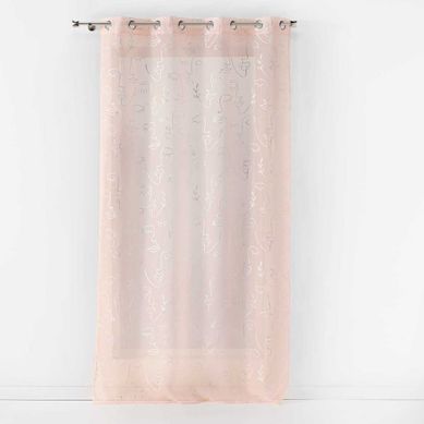 Rideau Voilage À Oeillets "arty Line" 140x240cm Rose et Argent