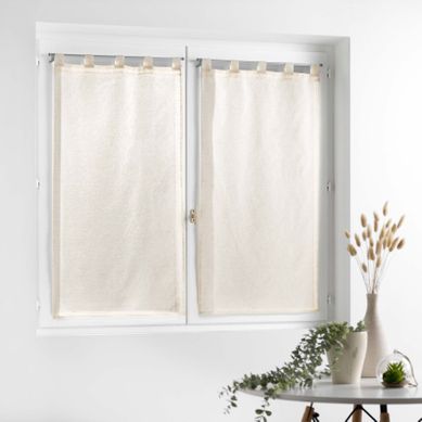 Paire De Petits Voilages - - Effet Lin Tissé - 60x90 Cm - Beige