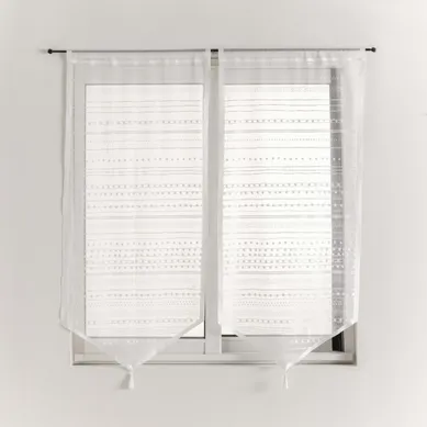 Paire De Voilage À Pompons "celine" 90x120cm Blanc Paire De Voilage À Pompons "celine" 90x120cm Blanc