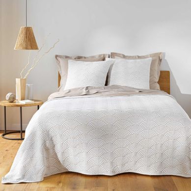 Dessus De Lit Brodé – 240x260 Cm – 100% Coton Blanc – Motifs Géométriques