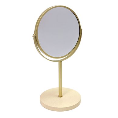 Miroir Grossissant Double Face Sur Pied En Métal - 20x15x35 Cm - Doré