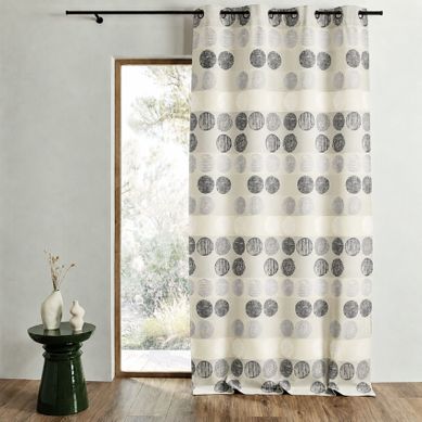Rideau Jacquard À Rayures Horizontales Et Pois - 140x260 Cm - Gris Clair