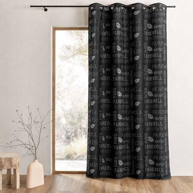 Rideau Shantung À Paillettes Et Motifs Imprimés - 140x260 Cm - Noir