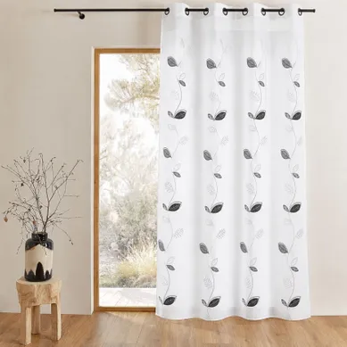 Voilage Brodé À Motifs De Feuilles - 140x240 Cm - Blanc