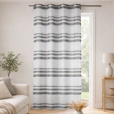Voilage Coloré Rayures Horizontales - 140x240 Cm - Gris Clair