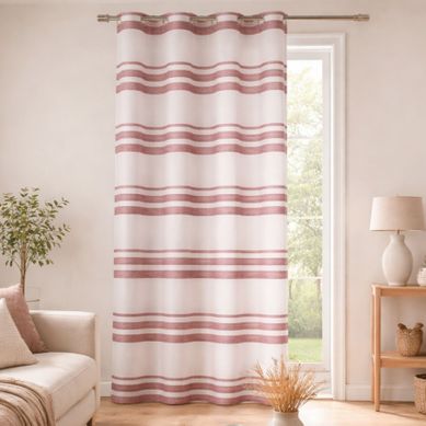 Voilage Coloré Rayures Horizontales - 140x240 Cm - Vieux Rose