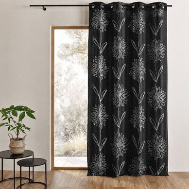 Rideau Tamisant À Motifs Floraux Métallisés - 140x260 Cm - Noir