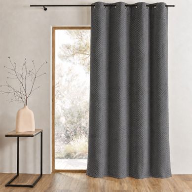 Rideau Tamisant En Polaire À Pois En Relief - 140x260 Cm - Gris Clair