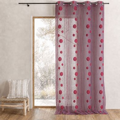 Voilage Organza Fils Coupés Motif Ronds - 140x240 Cm - Bordeaux