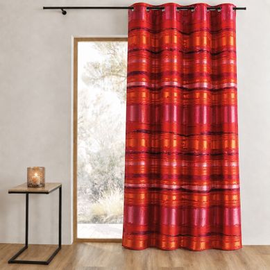 Rideau Jacquard Coloré Rayé - 140x260 Cm - Rouge Orangé