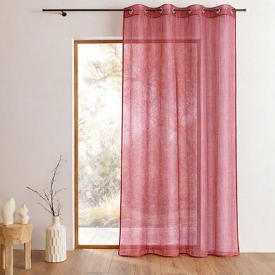 Voilage Organza À Fines Rayures Horizontales - 140x240 Cm - Rouge Orangé
