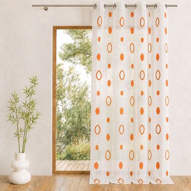 Voilage Coloré Motifs Cercles Prêt À Poser - 140x240 Cm - Orange