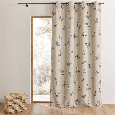Rideau Jacquard Imprimés De Papillons - 140x260 Cm - Beige