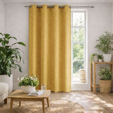 Rideau - Effet Chiné Prêt À Poser - 140x260 Cm - Jaune Ocre