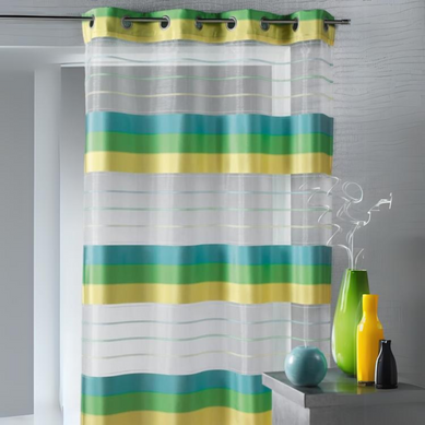 Voilage Organza Aux Rayures Horizontales - 135x260 Cm - Vert Tilleul