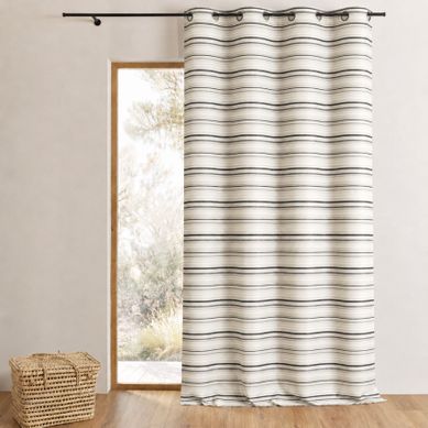 Rideau Jacquard Isolant À Fines Rayures - 140x260 Cm - Gris Clair