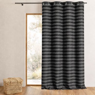 Rideau Jacquard Isolant À Fines Rayures - 140x260 Cm - Noir