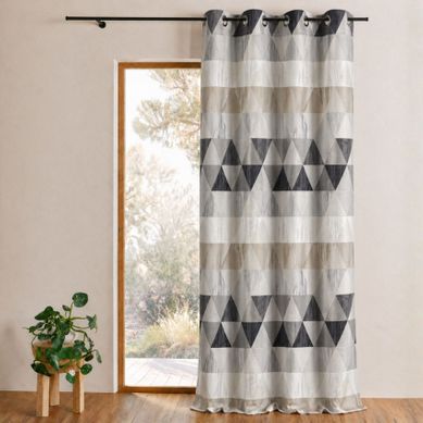 Rideau Jacquard Motif Triangles - 140x260 Cm - Gris Clair