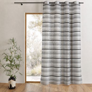 Voilage Organza Tissé À Rayures Horizontales Et Oeillets - 140x240 Cm - Gris Anthracite