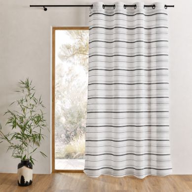 Voilage Organza Tissé À Rayures Horizontales Et Oeillets - 140x240 Cm - Argent