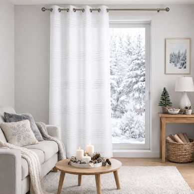 Voilage Fantaisie Rayé - 140x260 Cm - Blanc Voilage Fantaisie Rayé - 140x260 Cm - Blanc