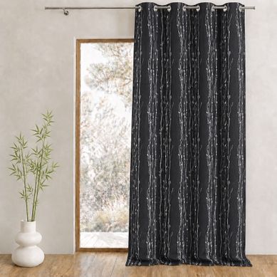 Rideau Isolant En Jacquard Imprimé Racine - 140x260 Cm - Noir