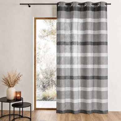 Voilage À Rayures Horizontales Dégradées Prêt-à-poser - 140x240 Cm - Gris Anthracite