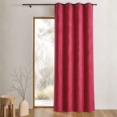 Rideau Doublé Occultant Avec Face Suédine Unie - 140x260 Cm - Rouge Orangé