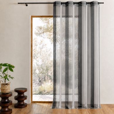 Voilage Bicolore À Rayures Verticales - 140x260 Cm - Gris Clair