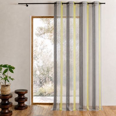 Voilage Bicolore À Rayures Verticales - 140x260 Cm - Vert Tilleul