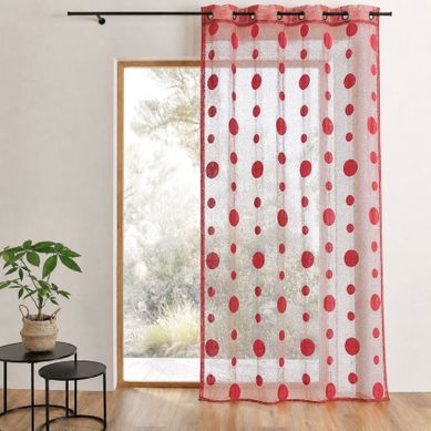 Voilage En Maille - Effet Filet À Pois - 140x260 Cm - Rouge