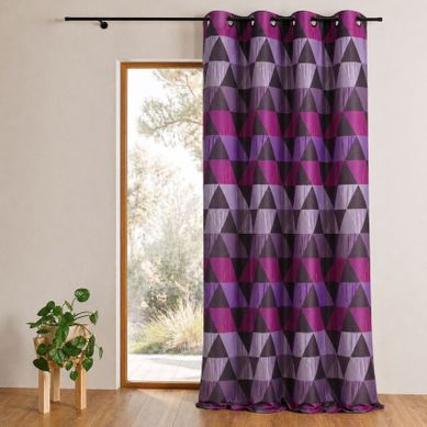 Rideau Jacquard Motif Triangles - 140x260 Cm - Prune Rideau Jacquard Motif Triangles - 140x260 Cm - Prune