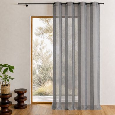 Voilage Bicolore À Rayures Verticales - 140x260 Cm - Argent