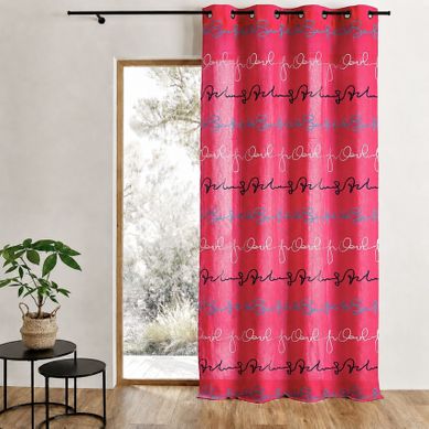 Voilage Imprimé À Motif D'écritures Horizontales - 140x240 Cm - Rouge