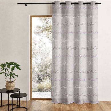 Voilage Imprimé À Motif D'écritures Horizontales - 140x240 Cm - Gris Clair